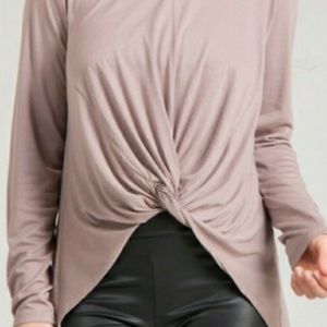 *Last One* Light Mocha Long Sleeve Knot front top